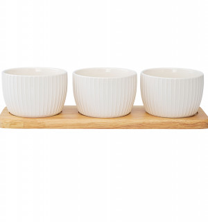 Набор из 3 чаш на деревянной подставке soft ripples, dual glazing, 200 мл 
