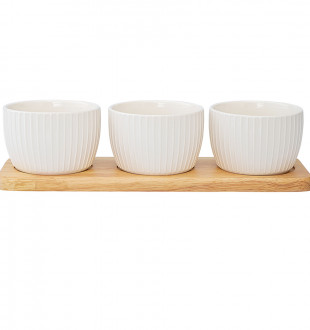 Набор из 3 чаш на деревянной подставке soft ripples, dual glazing, 200 мл 